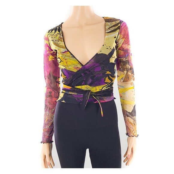 ATELIER Floral Print Mesh Wrap Crop Top Made in Italy - Picture 1 of 9